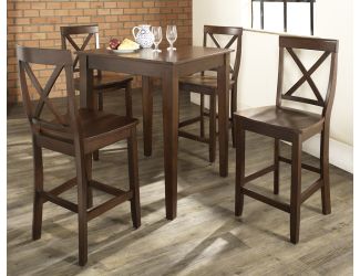 5 Pc Pub Set w/ Tapered Leg & X-Back Stools (Mahogany)
