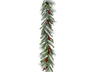 9-Ft. Lightly Flocked Decorative Garland with Pinecones and Red Berries