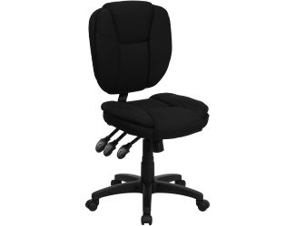 Mid-Back Black Fabric Multifunction Swivel Office Chair w/ Pillow Top Cushioning