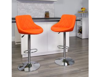 Orange Vinyl Bucket Seat Adjustable Height Barstool with Diamond Pattern Back