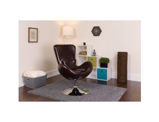 Brown LeatherSoft Swivel Side Reception Chair with Bowed Seat - Guest Seating