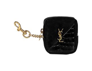 Saint Laurent Jamie YSL Keyring Cube Black Crocodile Print Leather