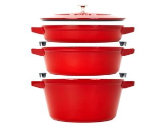 4pc Cast Iron Stackable Cookware Set Cherry
