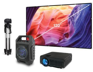 BT Projector Bundle w/ 120" Projection Screen w/BT Speaker and Tripod