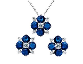 PARIKHS Rhodium Plated Blue Flower CZ Necklace-Earring Set in 925 Sterling Silver