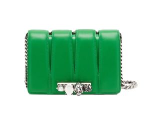 Alexander McQueen The Slash Skull Ring Clutch Bright Green Smooth Leather Silver Hardware