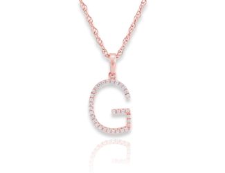 PARIKHS Diamond Initial 'G' Pendant Necklace in 18k Rose Gold over Sterling Silver 0.10ct IJK-I2
