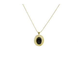 Gold Filigree Necklace with Black Center Stone