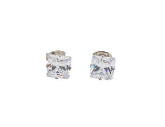 1.25 Ct Each CZ. Stainless Steel Princess Cut Earrings
