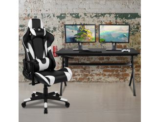Black/Black Gaming Desk Bundle - Cup/Headset Holder/Mouse Pad Top