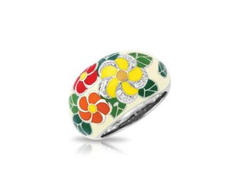 Belle Etoile Round Cubic Zirconia studded Beige Background Melia Size-7 Ring - 925 Sterling Silver