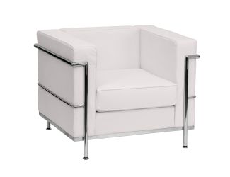 Contemporary White LeatherSoft Chair with Double Bar Encasing Frame