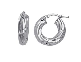 White Gold Ribbed Hoop Earrings