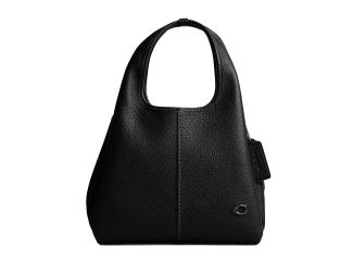Polished Pebble Leather Lana Shoulder Bag 23 - Black/Pewter