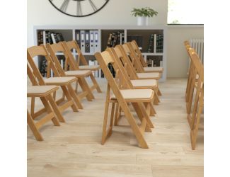 Natural Wood Folding Chair with Vinyl Padded Seat