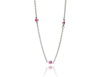 PARIKHS Rhodium Plated Three Oval Pink CZ Necklace in 925 Sterling SilverAvailable Size-16" & 18"