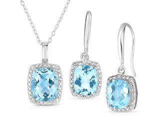 Diamond & Blue Topaz Earring and Necklace Set