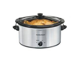 6qt Oval Slow Cooker w/ Lid Latch Strap Chrome