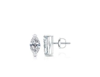 Bright White Pristine Marquise Lab Grown Diamond Screwback Stud in 14K White Gold 0.07ct, GH, VS