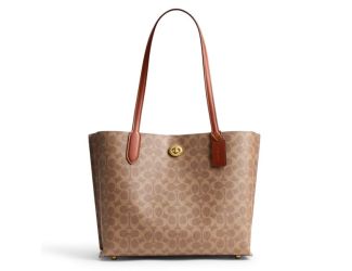Coated Canvas Signature Willow Tote - Tan Caramel/Brass