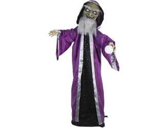 Animatronic Talking Wizard with Movement and Light-Up Crystal Ball for Scary Halloween Decoration