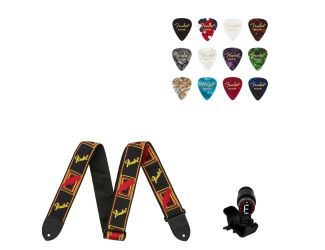 Fender Accessory Pack with Red and Black Monogrammed Strap