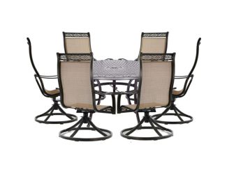 Manor 7-Piece Outdoor Dining Set with Six Swivel Rockers and a Large 60 In. Cast-top Dining Table