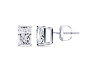 Bright White Pinnacle Radiant Lab Grown Diamond Screwback Stud in 14K White Gold 2.20ct, GH, VVS