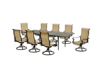 Brigantine 9-Piece Outdoor Patio Dining Set with an Expandable Cast Top Aluminum Table and 8 Sling S