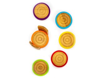 Bamboo 6pc  Coaster Set with Silicone Rims 4.7x2.7", Multi-color