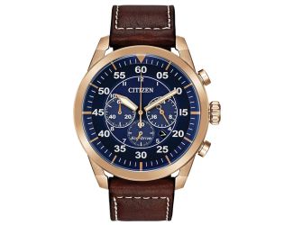Men's Eco-Drive Watch, Rose Gold-Tone with Brown Leather Strap