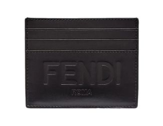 Fendi Roma Black Calfskin Leather Embossed Logo Card Case Wallet
