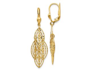 14K Gold Textured and Polished Dangle Leverback Earrings