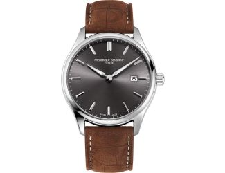Frederique Constant Mens Classic Quartz Brown Leather Strap watch with Gray dial