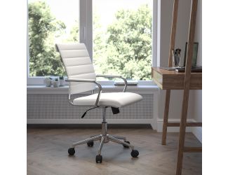 Mid-Back Armless White LeatherSoft Ribbed Executive Swivel Office Chair