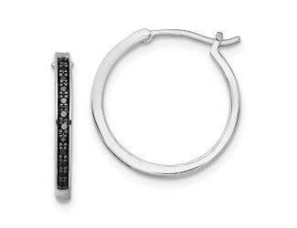 Sterling Silver Rhodium Plated White Night Black Diamond Hoop Earrings