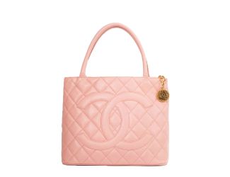 Chanel Vintage Pink Caviar Leather Quilted Medallion Tote Bag
