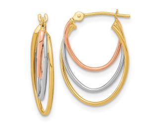 14k Tri-Color Diamond-cut Graduated 3 Ring Hoops