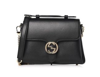 Gucci Interlocking G Black Calf Leather Chain Crossbody Bag