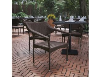 All Weather Commercial Grade PE Rattan Stacking Patio Chairs in Espresso