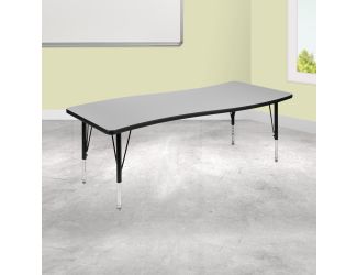 26"W x 60"L Rectangular Wave Collaborative Grey Kids Adjustable Activity Table