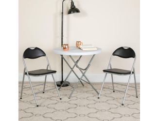 2 Pack 300 lb. Capacity Black Vinyl Metal Folding Chair with Carrying Handle
