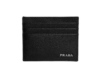 Prada Vitello Micro Grain Leather Black Card Holder Wallet
