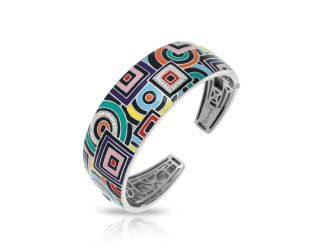 Belle Etoile Geometrica - Sterling Silver, Multicolor Enamel, White CZ Bangle. Latch.