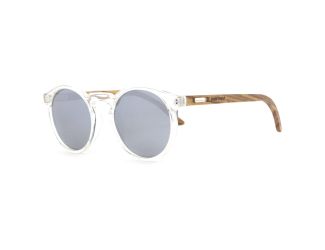 Timber Grey - Round Acetate Wooden Sunglasses Silver