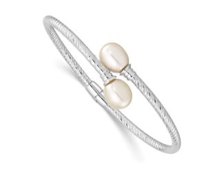 Sterling Silver 8-9mm White Rice Freshwater Cultured Pearl Hinged Bangle