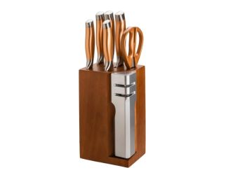 7pc Knife Block Set w/ Detachable Sharpener Copper & Stainless Steel
