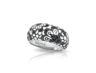 Belle Etoile Round Black Cubic Zirconia studded Fleur de Lace Size-7 Ring - 925 Sterling silver.