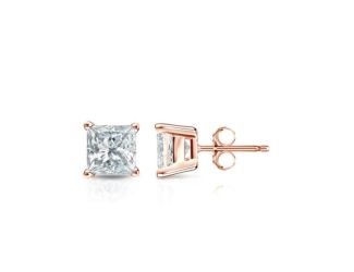 Bright White Pinnacle Princess cut Lab Grown Diamond Stud in 14K Rose Gold 0.45ct, GH, VVS