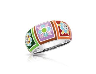 Belle Etoile Round Cubic Zirconia studded Multi color Bavaria Size-7 Ring - 925 Sterling Silver.
